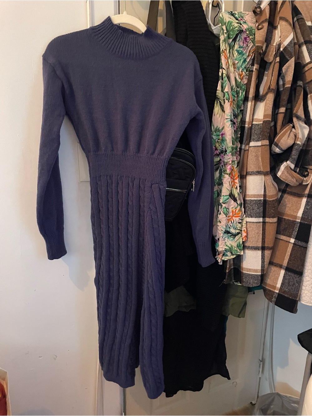Women's Cable-Knit Midi Sweater Dress in Deep blue